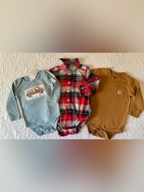 Baby Boy 9M Long Sleeve Bodysuit 3 Piece Bundle  Carhartt Oshkosh